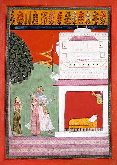 Lovers approaching a bed chamber, Malwa, c.1680 a Scuola indiana