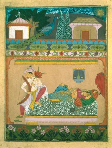 Lovers at Daybreak, illustration of the musical mode 'Raga Vibhasa', Northern Deccan or Southern Raj a Scuola indiana