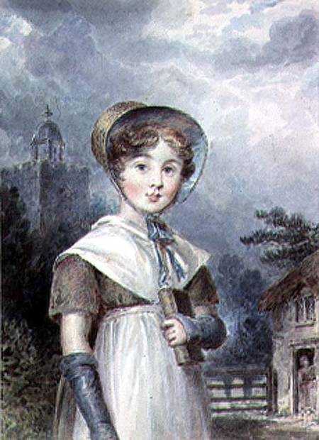Little Girl in a Quaker Costume, holding a Bible a Isaac Pocock