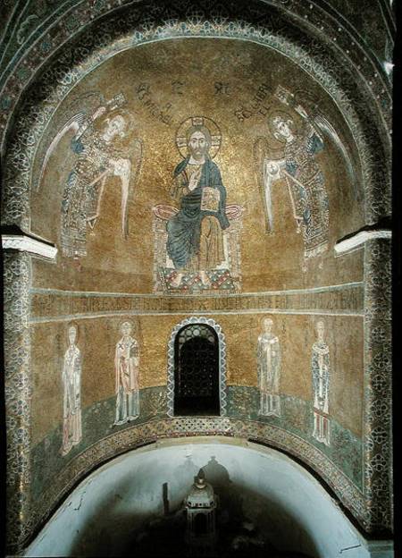 Christ in Majesty inbetween the Archangels Michael and Gabriel above Four Doctors of the Church a Scuola pittorica italiana