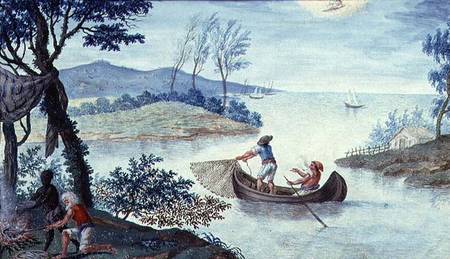 Fishing scene depicting the month of July, one of a series of twelve a Scuola pittorica italiana