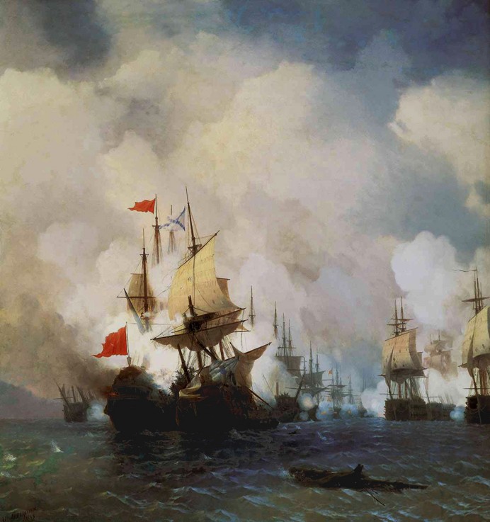 The naval Battle of Chesma on 5 July 1770 a Iwan Konstantinowitsch Aiwasowski