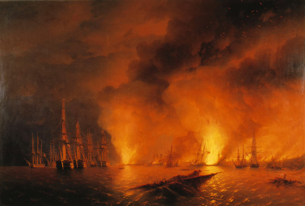 The naval Battle of Sinop on 30 November 1853 a Iwan Konstantinowitsch Aiwasowski