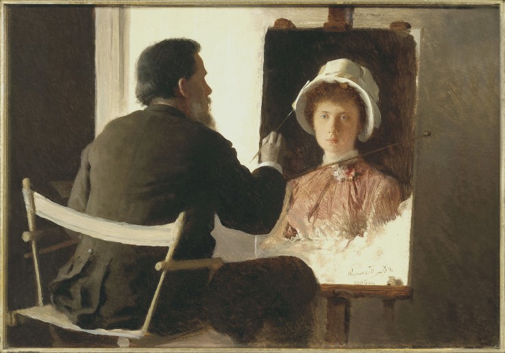 Kramskoy Painting a Portrait of his Daughter a Iwan Nikolajewitsch Kramskoi