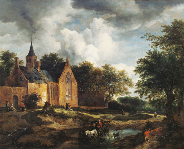 Landscape with an old church a Jacob Isaacksz van Ruisdael