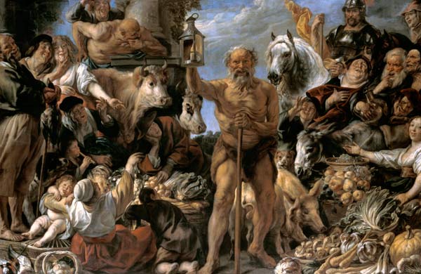 Diogenes mit der Laterne, auf dem Markte Menschen suchend a Jacob Jordaens