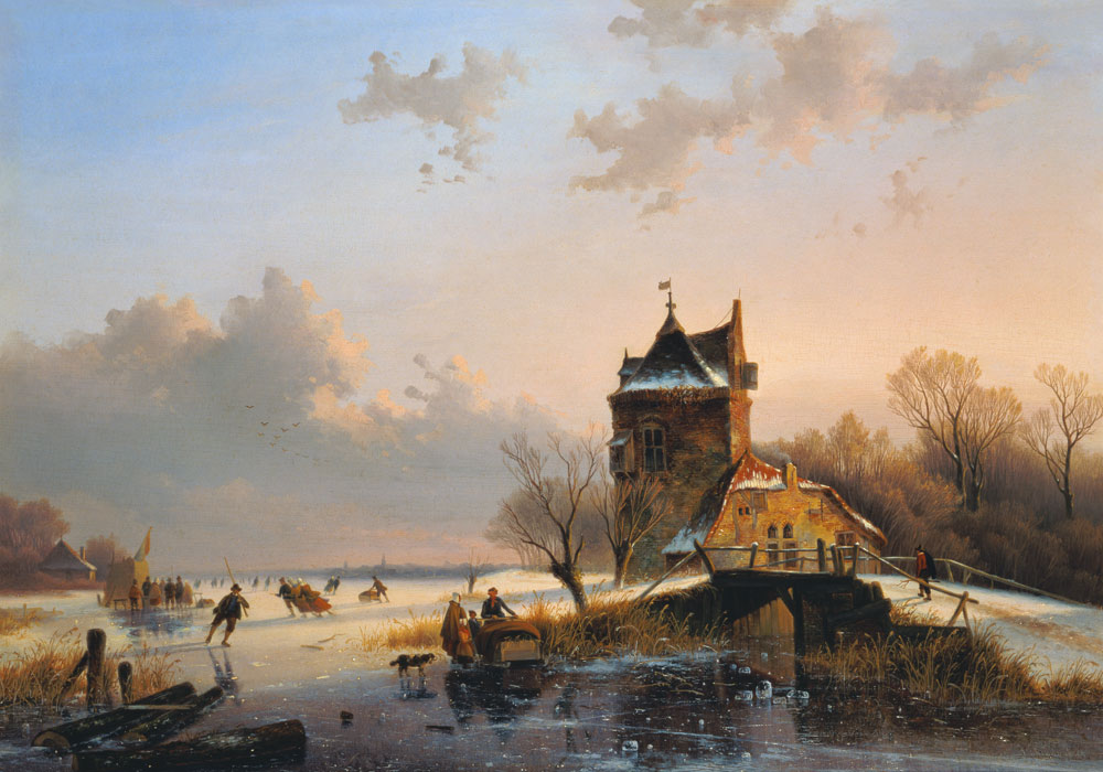Winter landscape with ice-skaters a Jacobus Freudenberg