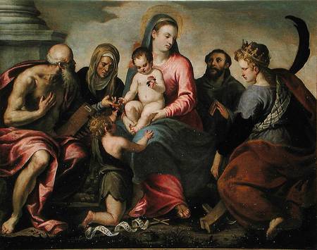 Virgin and Child surrounded by Saint Jerome, Saint Elizabeth, Saint John the Baptist, Saint Francis a Jacopo Palma il Giovane