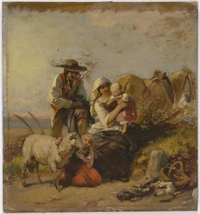 Bauernfamilie mit Pferd und Ziege auf dem Feld a Jakob Becker