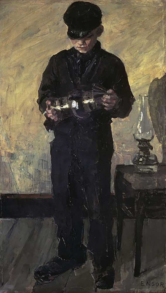 The Lamp-boy (The Lamplighter), 1880, by James Ensor (1860-1949), oil on canvas, 151x91 cm. Belgium, a James Ensor
