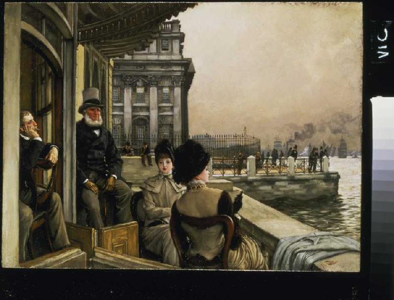 On the terrace of the Trafalgar tavern old in Greenwich. a James Jacques Tissot