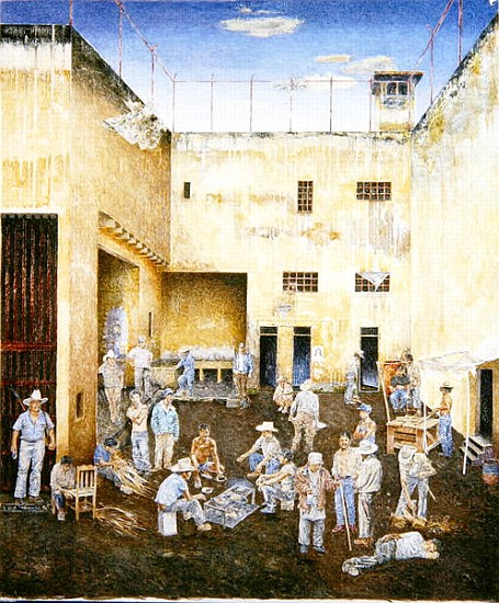 Prison Compound, 1986 (oil on canvas)  a  James  Reeve