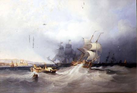 A Dutch Brig on a Port Reach and other Shipping off an East Coast Harbour a James Wilson Carmichael