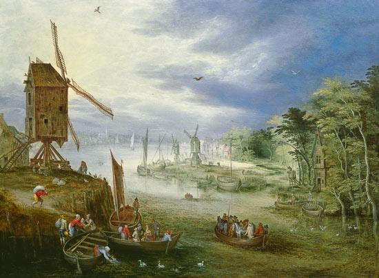 River Landscape with Windmills a Jan Brueghel il Giovane