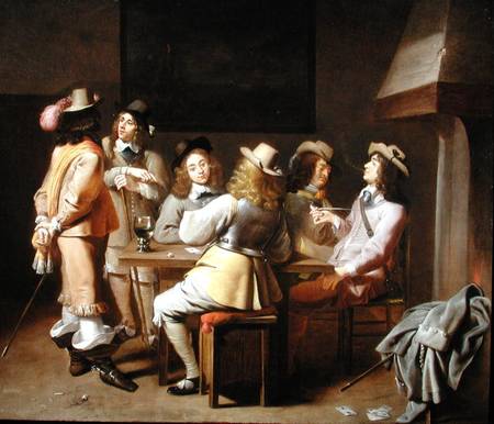 A Guardroom with Soldiers Playing Cards and Smoking at a Table a Jan Olis