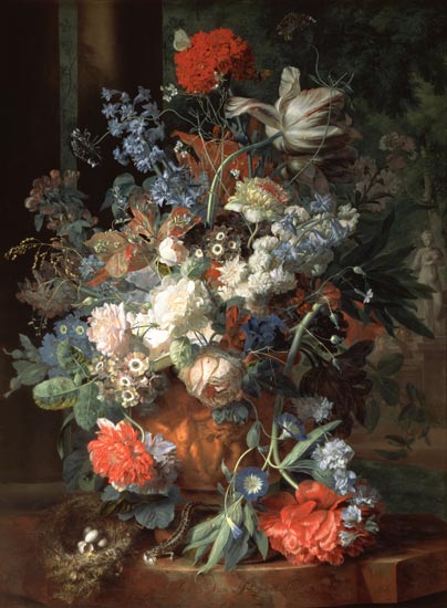 Bouquet of Flowers in a Landscape a Jan van Huysum