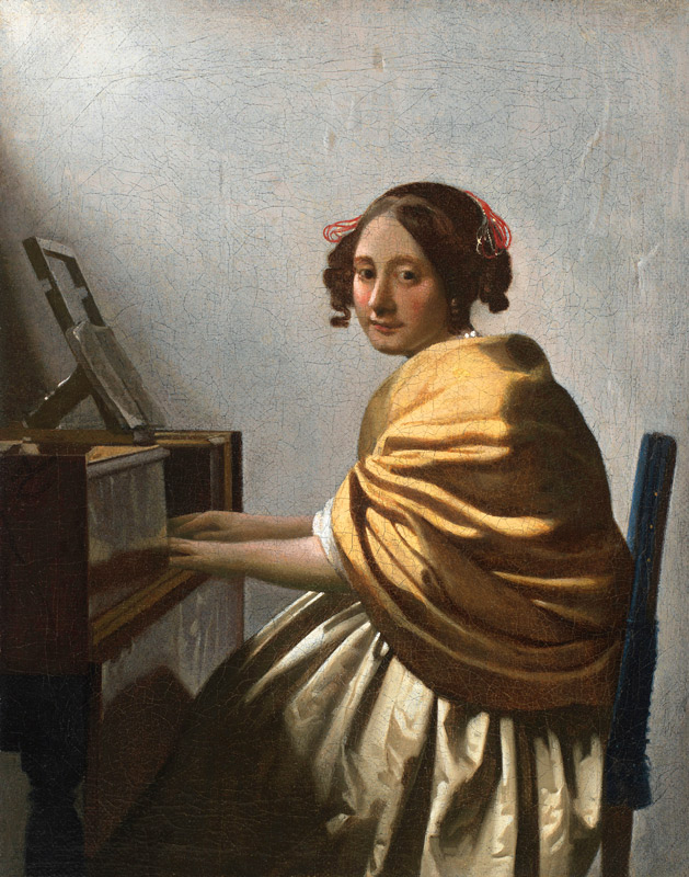 A Young Woman seated at a Virginal a Johannes Vermeer 