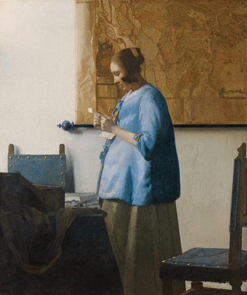 Donna vestita di azzuro che legge una lettera 1650/60