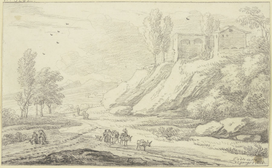 Rechts am Weg Hügel mit Gebäuden, auf demselben Eselstreiber und andere Figuren a Jan Vermeer van Haarlem d. Ä.
