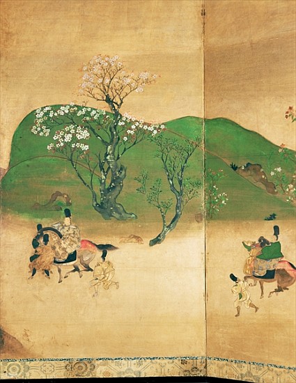 Shogun touring in spring, Edo Period (1603-1867) (ink on paper) a Japanese School