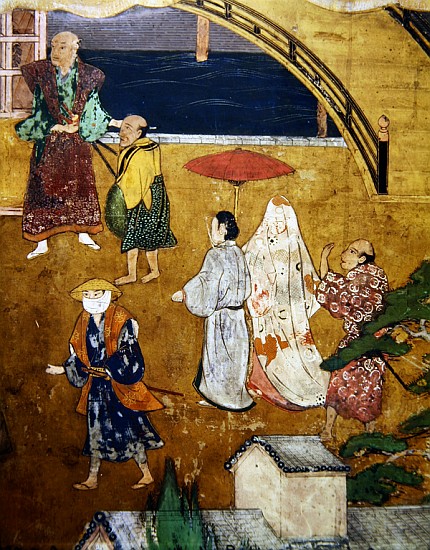 The Arrival of the Portuguese in Japan, detail of a street scene, from a Namban Byobu screen, 1594-1 a Japanese School