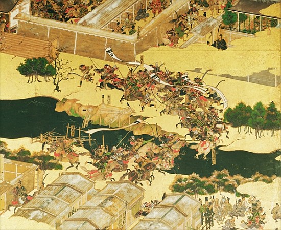 The Battle of Hogen from a screen, Momayama Period (1568-1600) (pen & ink, colour and gold laid on p a Japanese School
