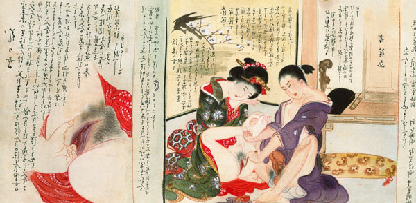 Two Erotic Illustrations from a scroll (w/c on silk) a Japanese School