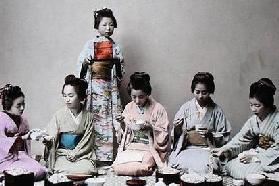 Giovani ragazze giapponesi che mangiano noodles, 19th