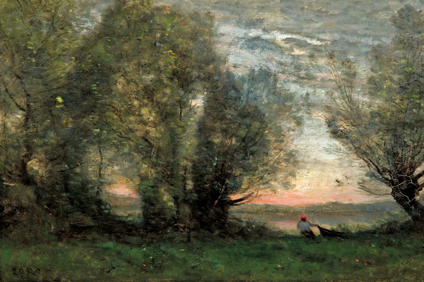 The fisherman, evening effect a Jean-Babtiste-Camille Corot