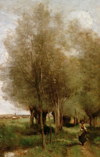 Corot / Peasant woman in field / Oil a Jean-Babtiste-Camille Corot
