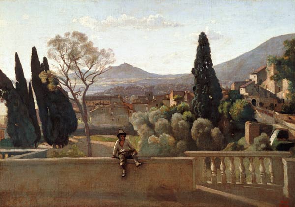 The Gardens of the Villa d'Este, Tivoli a Jean-Babtiste-Camille Corot