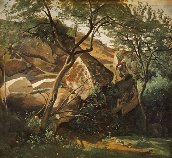 Rocks at Fontainebleau a Jean-Babtiste-Camille Corot