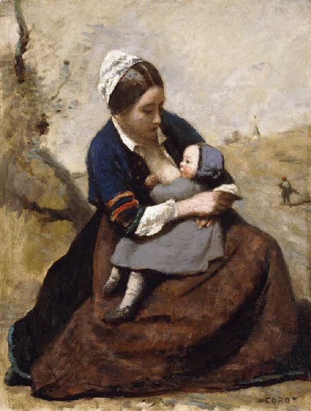 Stillende Bretonin (Bretonne Allaitant son Enfant) a Jean-Babtiste-Camille Corot