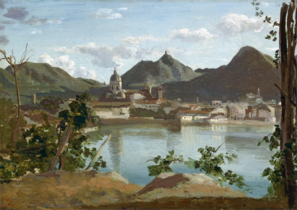 The Town and Lake Como a Jean-Babtiste-Camille Corot