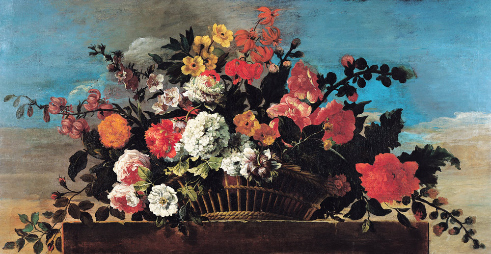 Wicker Basket of Flowers - Jean-Baptiste Belin de Fontena
