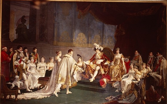 The espousal of Prince Jerome Bonaparte and Princess Catharina Frederica of Wuerttemberg, in Paris,  a Jean-Baptiste Regnault