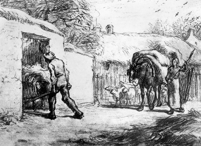 Bauern bei der Arbeit in der Dorfstrasse a Jean-François Millet