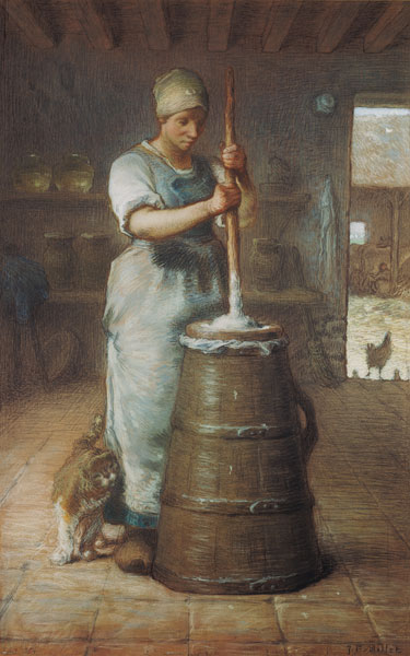 Churning Butter, 1866-68 (pencil & pastel on paper) a Jean-François Millet