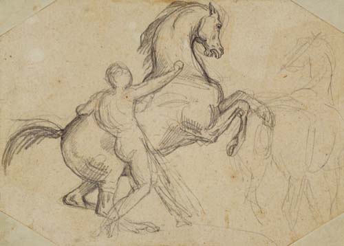 Cavallo alzato,tenuto da un uomo nudo (matita) a Jean Louis Théodore Géricault