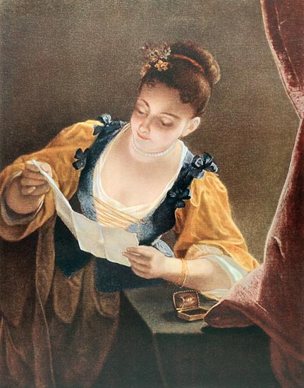 Young Woman Reading a Letter a Jean Raoux