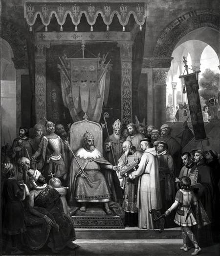 Emperor Charlemagne (747-814) Surrounded by his Principal Officers, Receiving Alcuin c.735-804) who a Jean Victor Schnetz