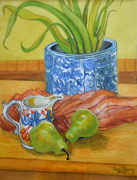 Blue and White Pot, Jug and Pears a Joan  Thewsey