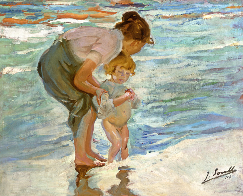 Madre e figlio sulla spiaggia a Joaquin Sorolla