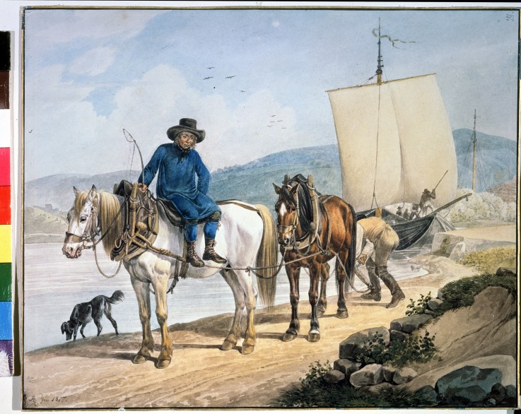 A Horse And Cart at the River a Johann Adam Klein