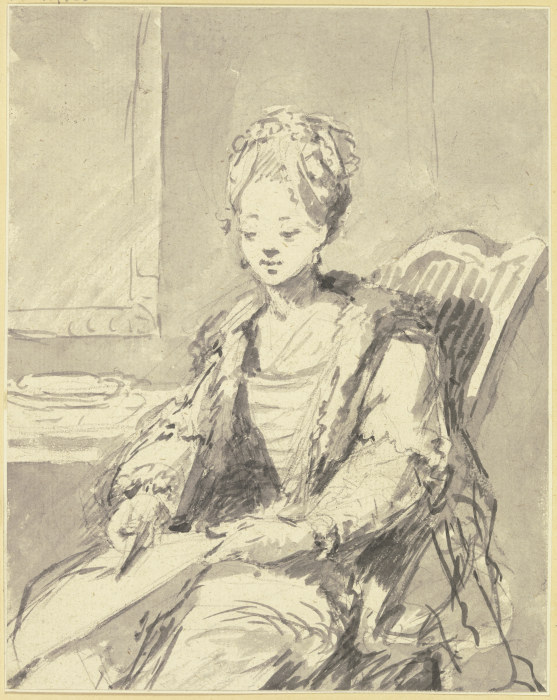 Dame, auf einem Stuhl sitzend a Johann Emanuel Goebel