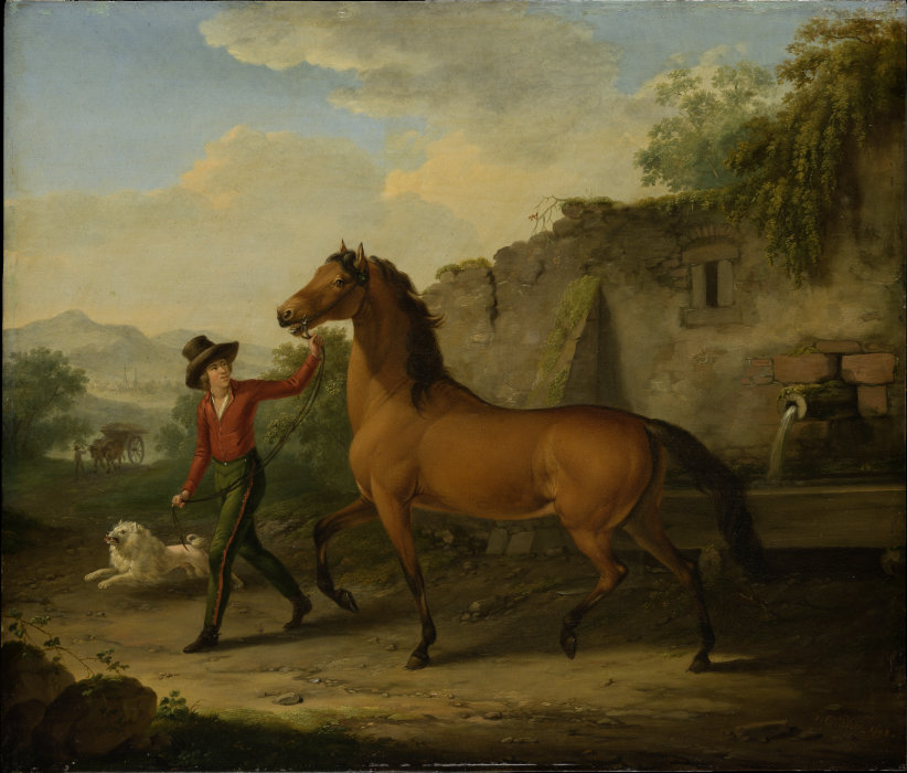 A Groom Leading a Stallion from the Drinking Trough a Johann Georg Pforr