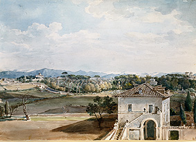 View of the villa Poniatowski against the villa Borghese and the Sabiner mountain a Johann Georg von Dillis