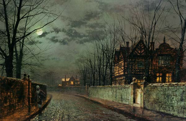 Old English House, Moonlight After Rain a John Atkinson Grimshaw