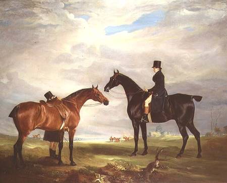 Frank Hall Standish on his Black Hunter with a Groom and a Second Horse a John E. Ferneley il Giovane
