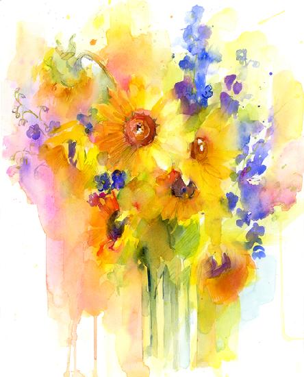 Sunflowers and delphinium